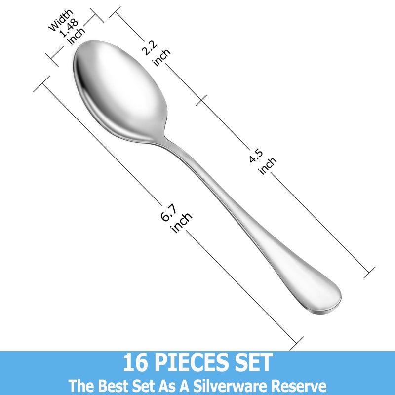 MUTNITT Teaspoon Set,16 Piece 6.7" Spoons Silverware, Premium Food Grade Stainless Steel Tea Spoons, Durable Small Spoon, Good Teaspoons, Kitchen Dessert Spoon Set, Mirror Finish & Dishwasher Safe - Image 2
